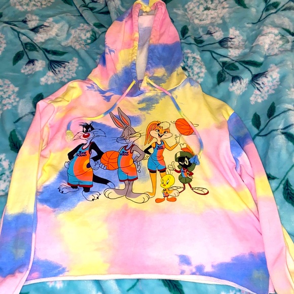 Warner Bros. Tops - SPACE JAM A NEW LEGACY HOODIE CROP TIE DYE SWEATSHIRT TUNE SQUAD-WOMENS SIZE MED